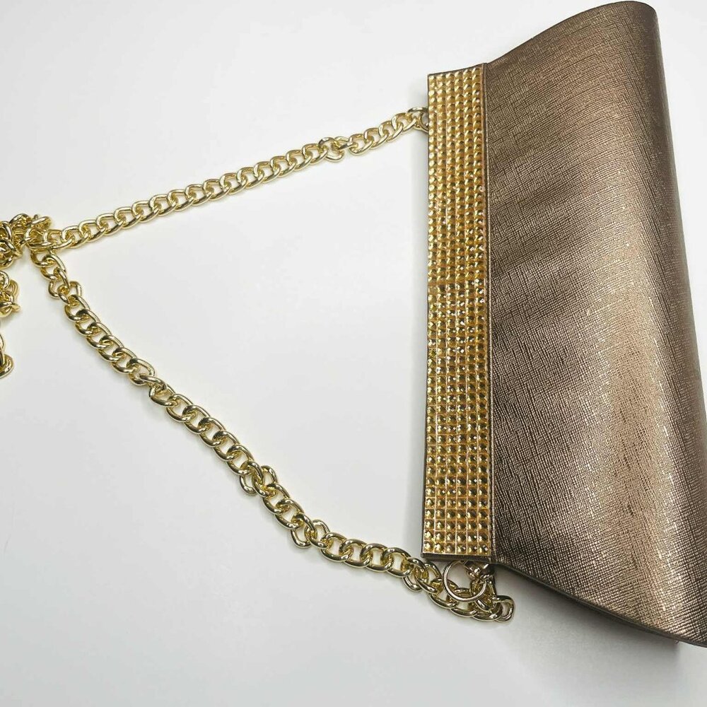 Vintage Bronze Gold Rhinestone Clutch w Chain Strap Evening Bag - Picture 8 of 8